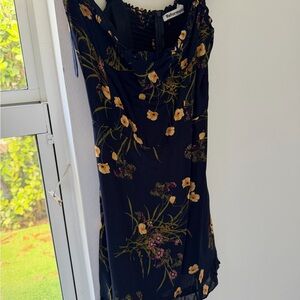 Reformation Floral Navy Dress